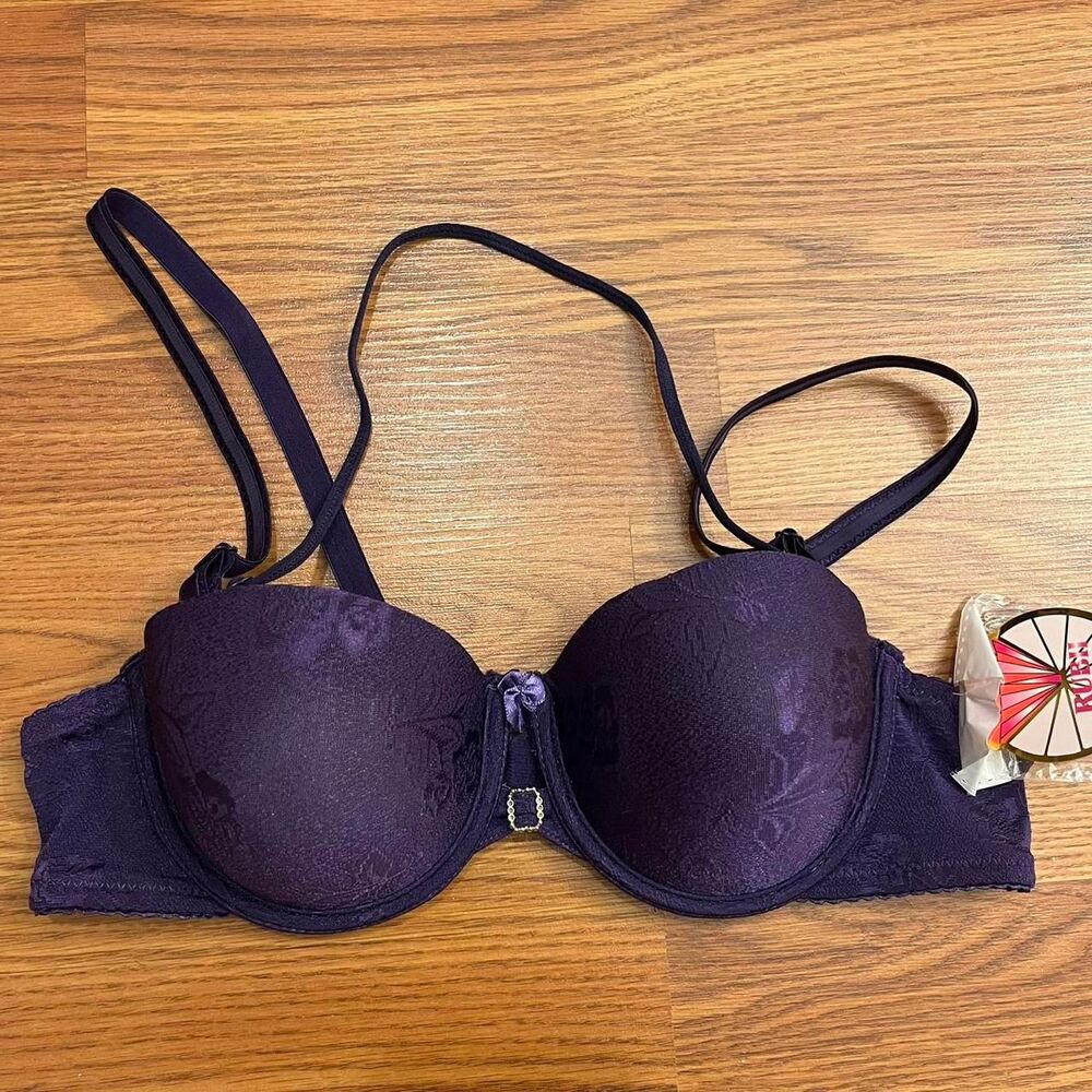 Y2K 2000s vintage purple padded floral bra size 34C